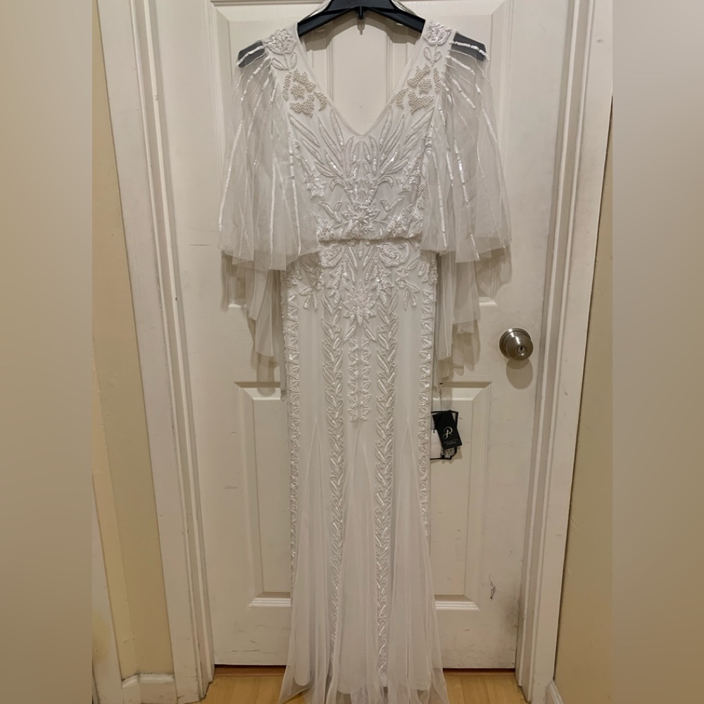 Adrianna Papell Ivory Beaded Long Dress Size 2
